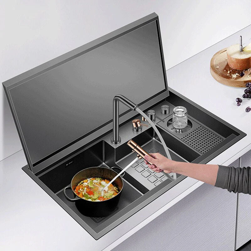 Cup Rinser Nanometer Black Flip Cover Hidden Multifunctional Large Sink - Image 3