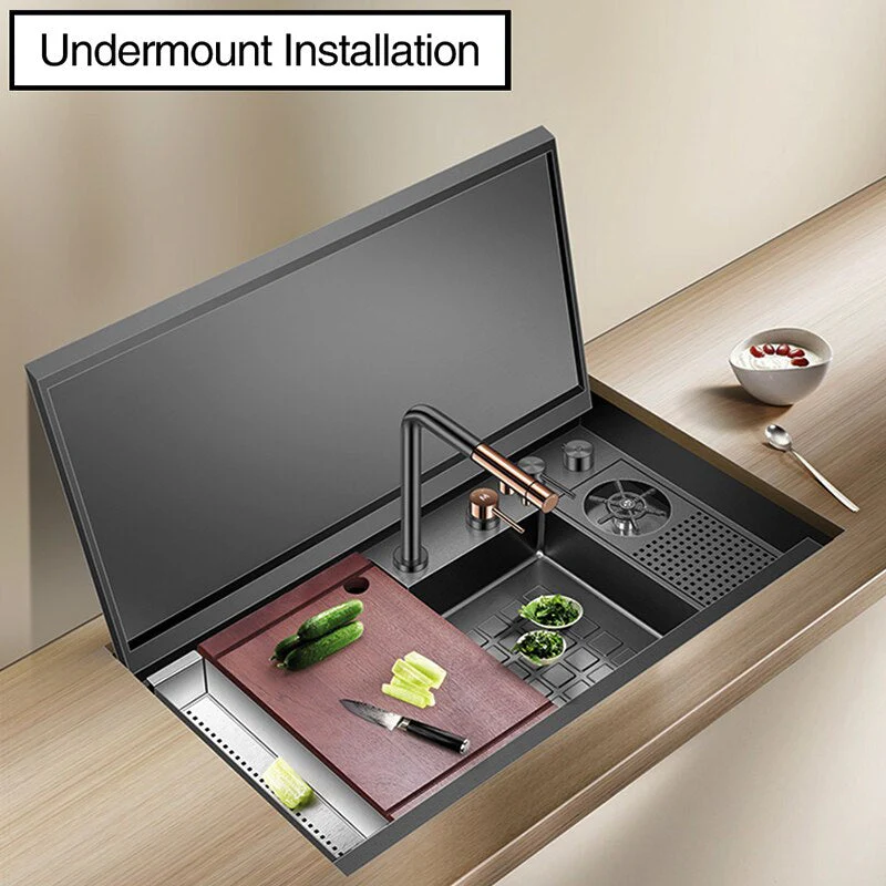 Cup Rinser Nanometer Black Flip Cover Hidden Multifunctional Large Sink - Image 5