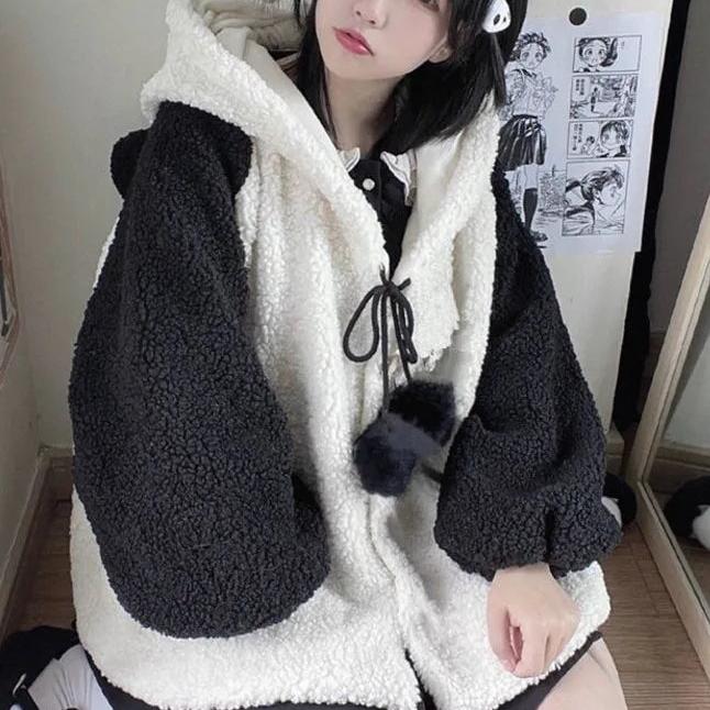 Cute Bear Ear Panda Winter Warm Hoodie - Image 4