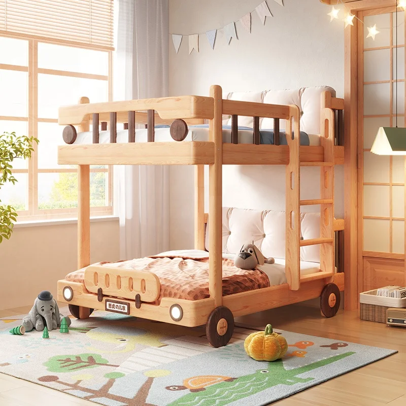 Cute Bus Two-Level Playhouse Wooden Bunk Bed - Image 3