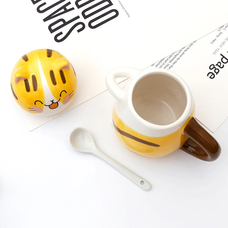 Cute Cat Handmade Coffee Mugs with Spoon - Image 10