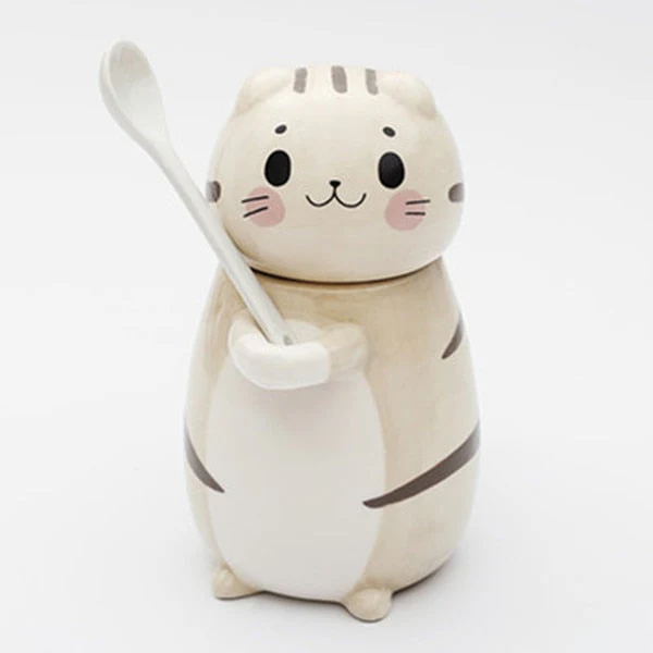Cute Cat Handmade Coffee Mugs with Spoon - Image 7