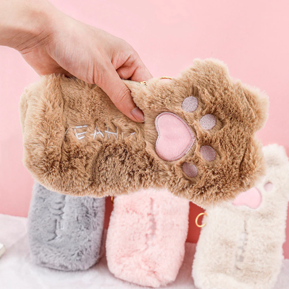 Cute Cat Paw Plush Pencil Bag - Image 4
