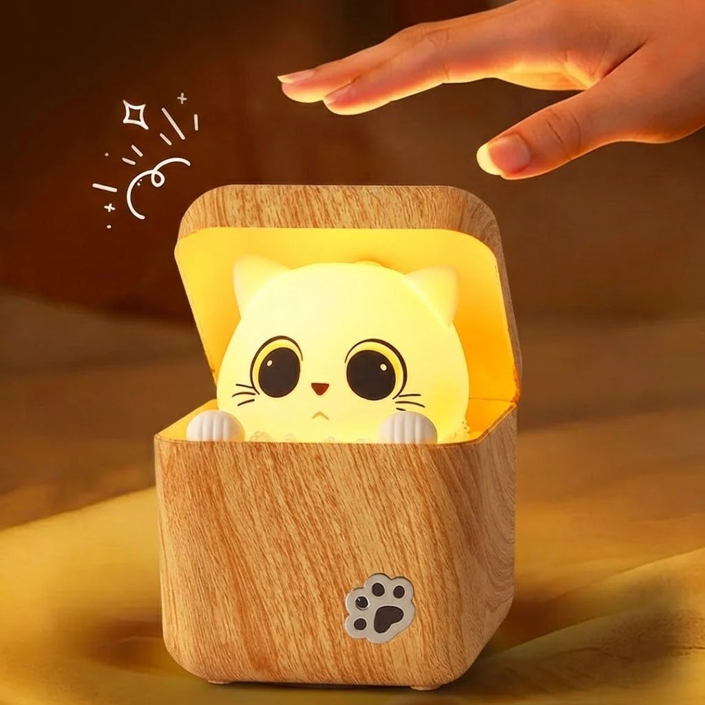 Cute Peekaboo Cat Wooden Night Light Lamp - Image 6