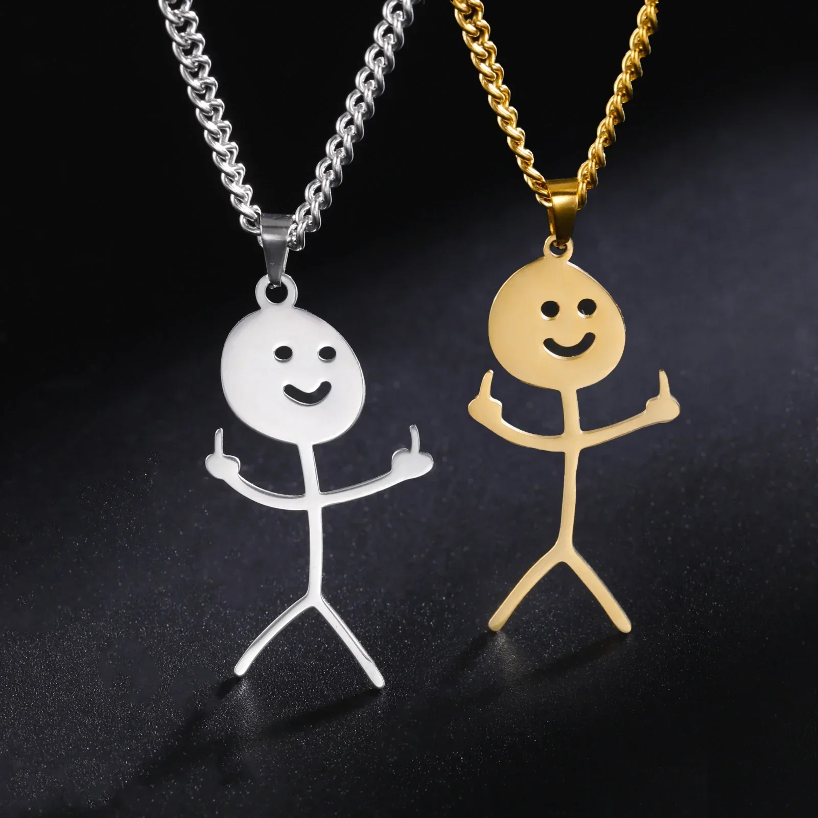 Cute Punk Funny Middle Finger Stickman Necklace - Image 10