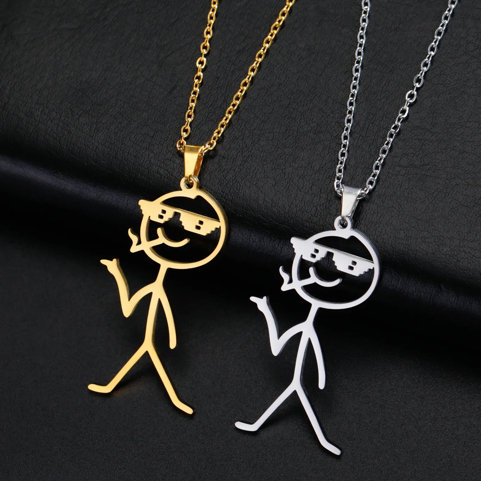 Cute Punk Funny Middle Finger Stickman Necklace - Image 11