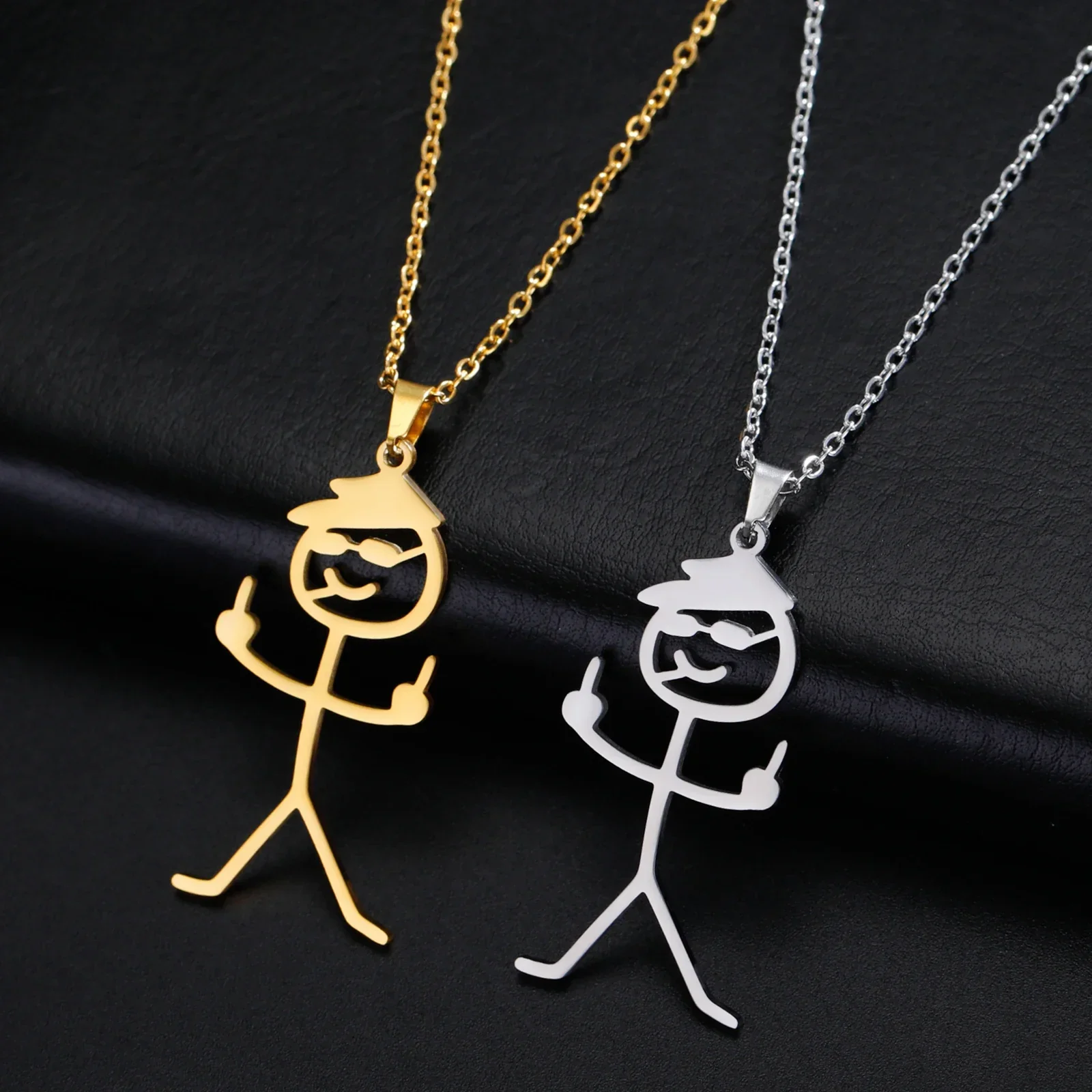 Cute Punk Funny Middle Finger Stickman Necklace - Image 15
