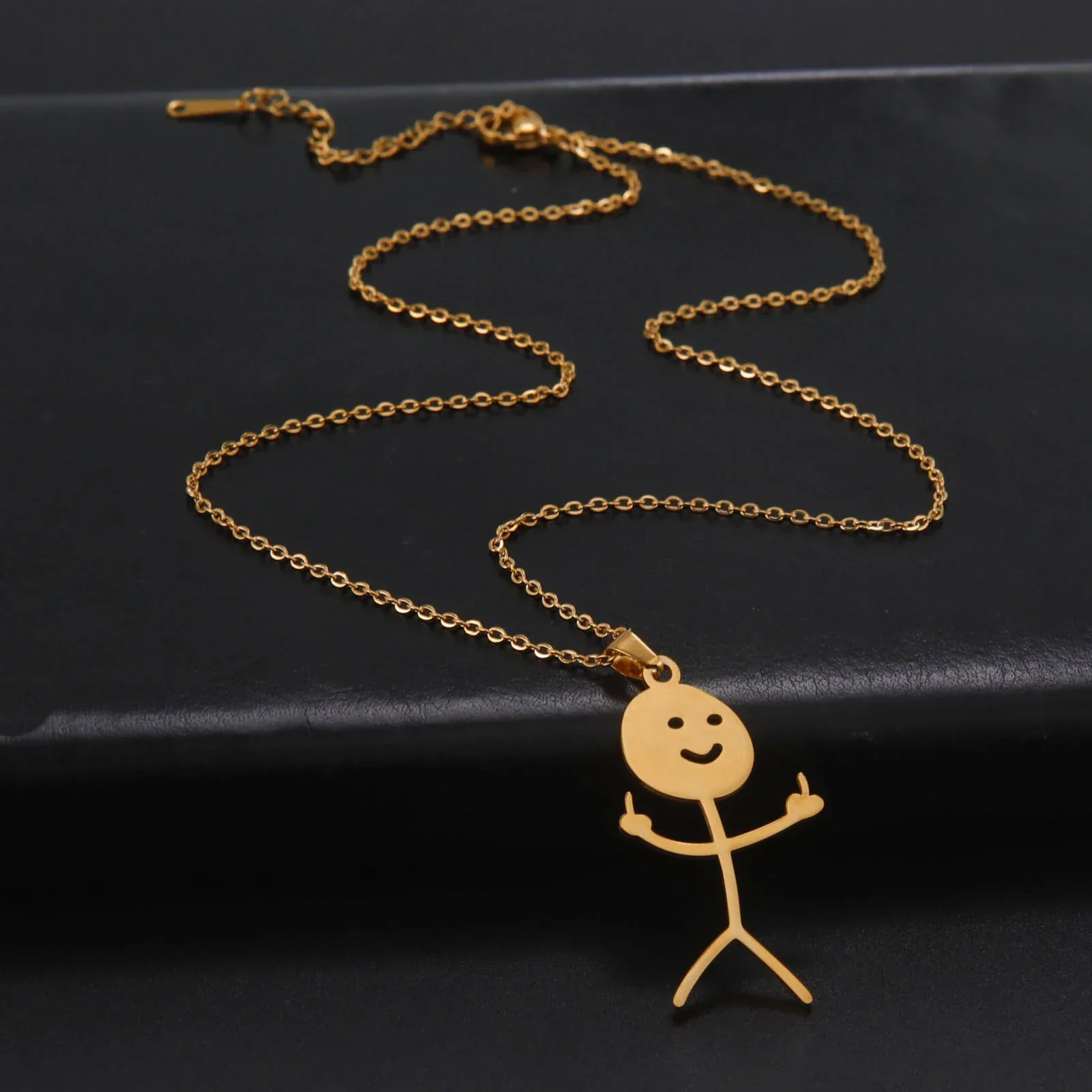Cute Punk Funny Middle Finger Stickman Necklace - Image 5