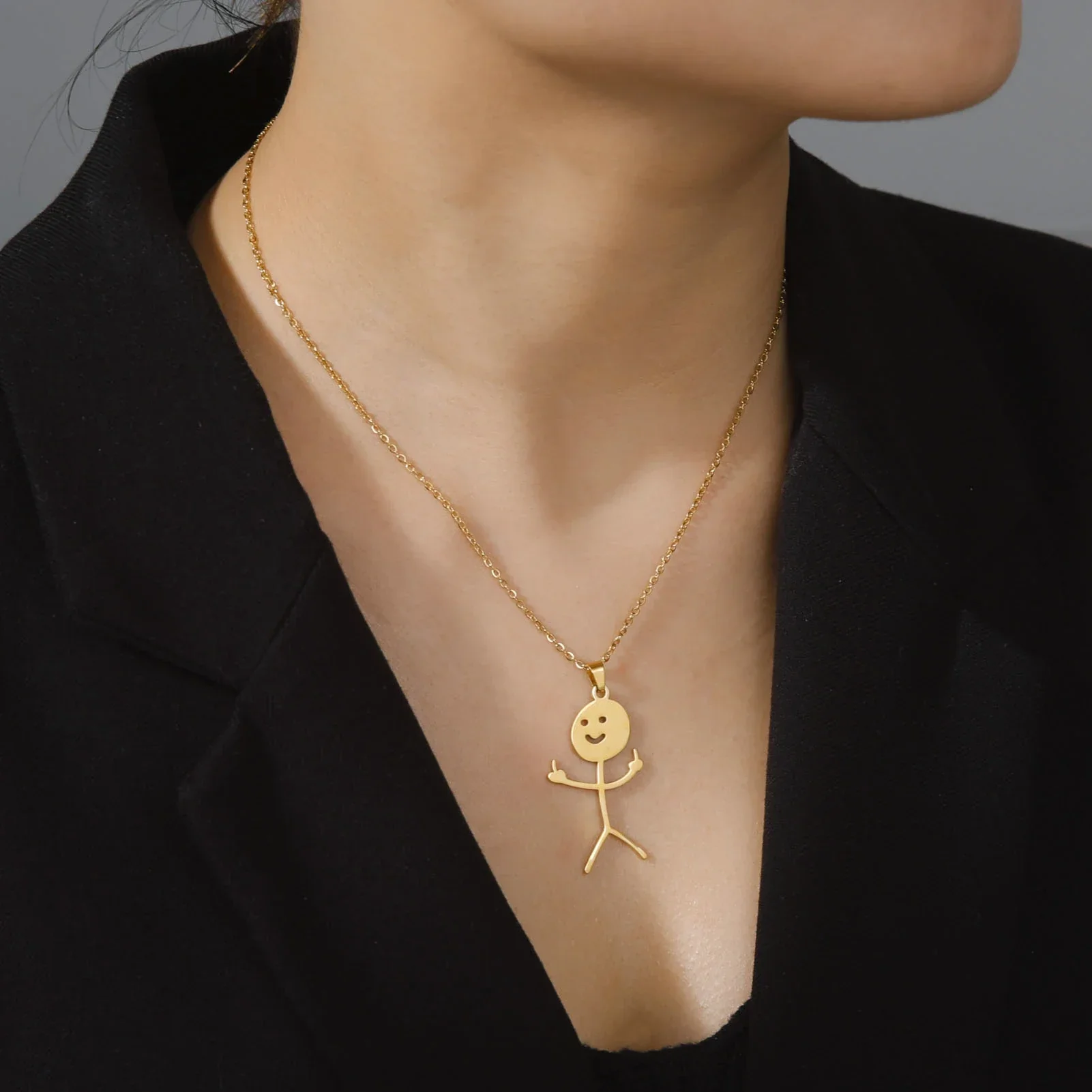 Cute Punk Funny Middle Finger Stickman Necklace - Image 6