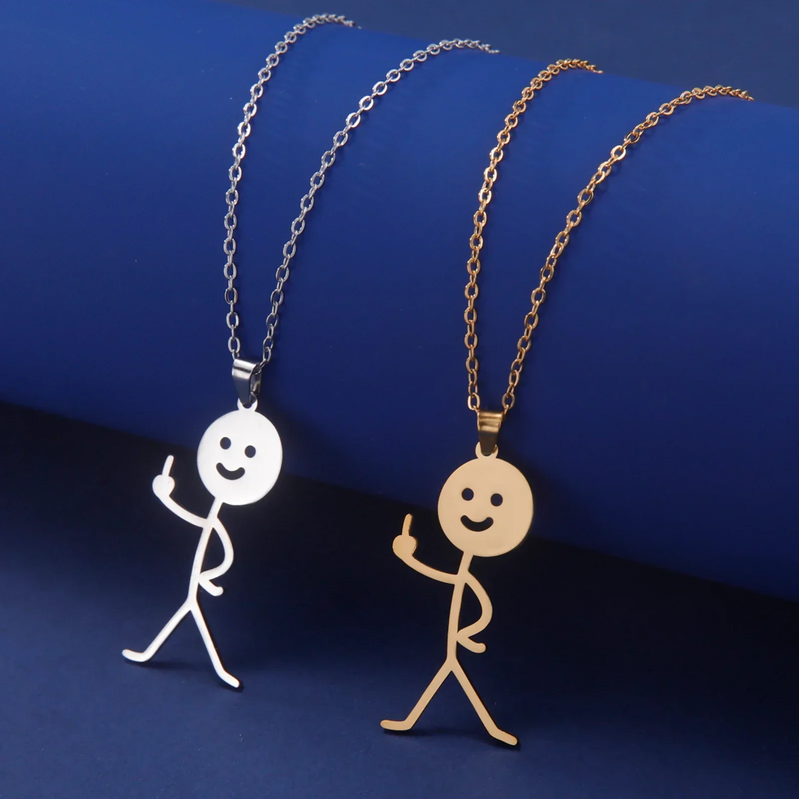 Cute Punk Funny Middle Finger Stickman Necklace - Image 8