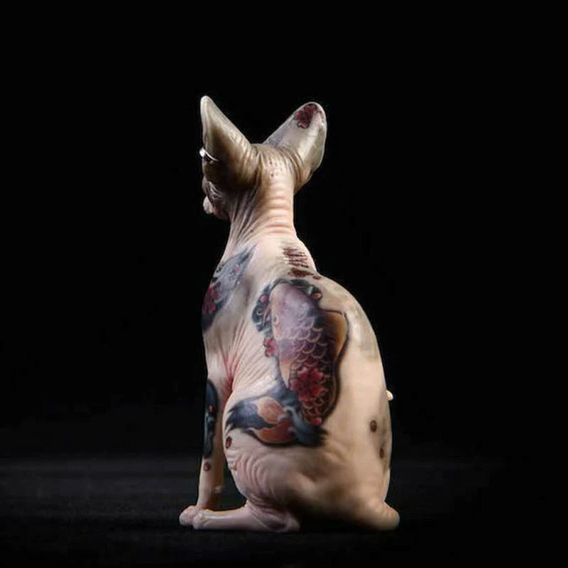 Decorative Tattooed Hairless Cat Figurine - Image 4