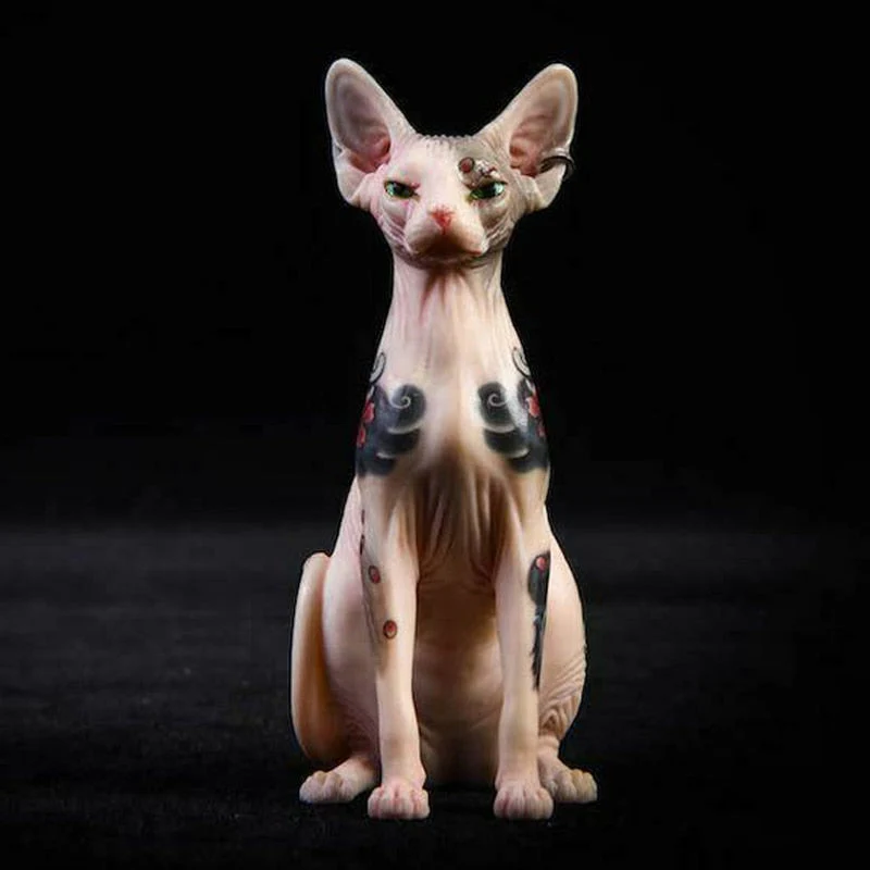 Decorative Tattooed Hairless Cat Figurine - Image 9