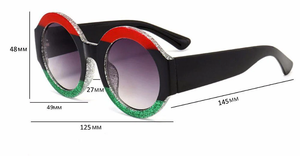 Designer Red Green Black Circle Sun Glasses - Image 3