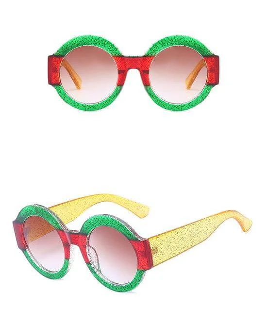 Designer Red Green Black Circle Sun Glasses - Image 7