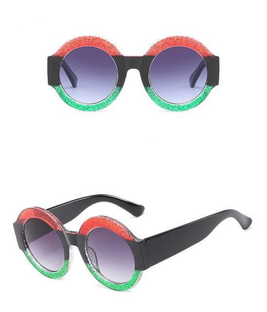 Designer Red Green Black Circle Sun Glasses - Image 8