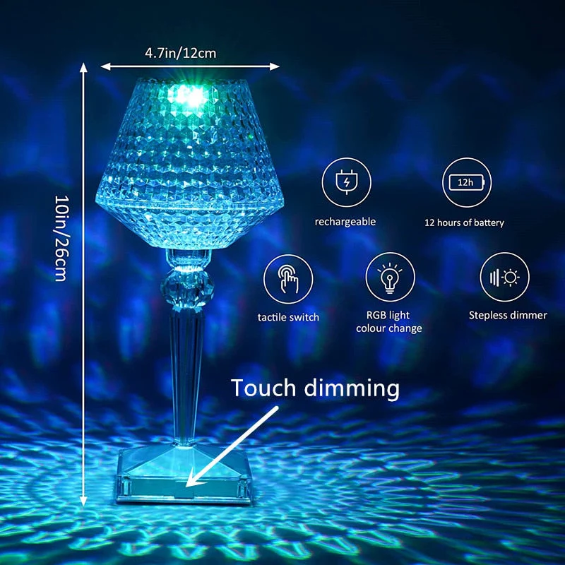 Diamond Glow Rechargeable Crystal Table Lamp - Image 3