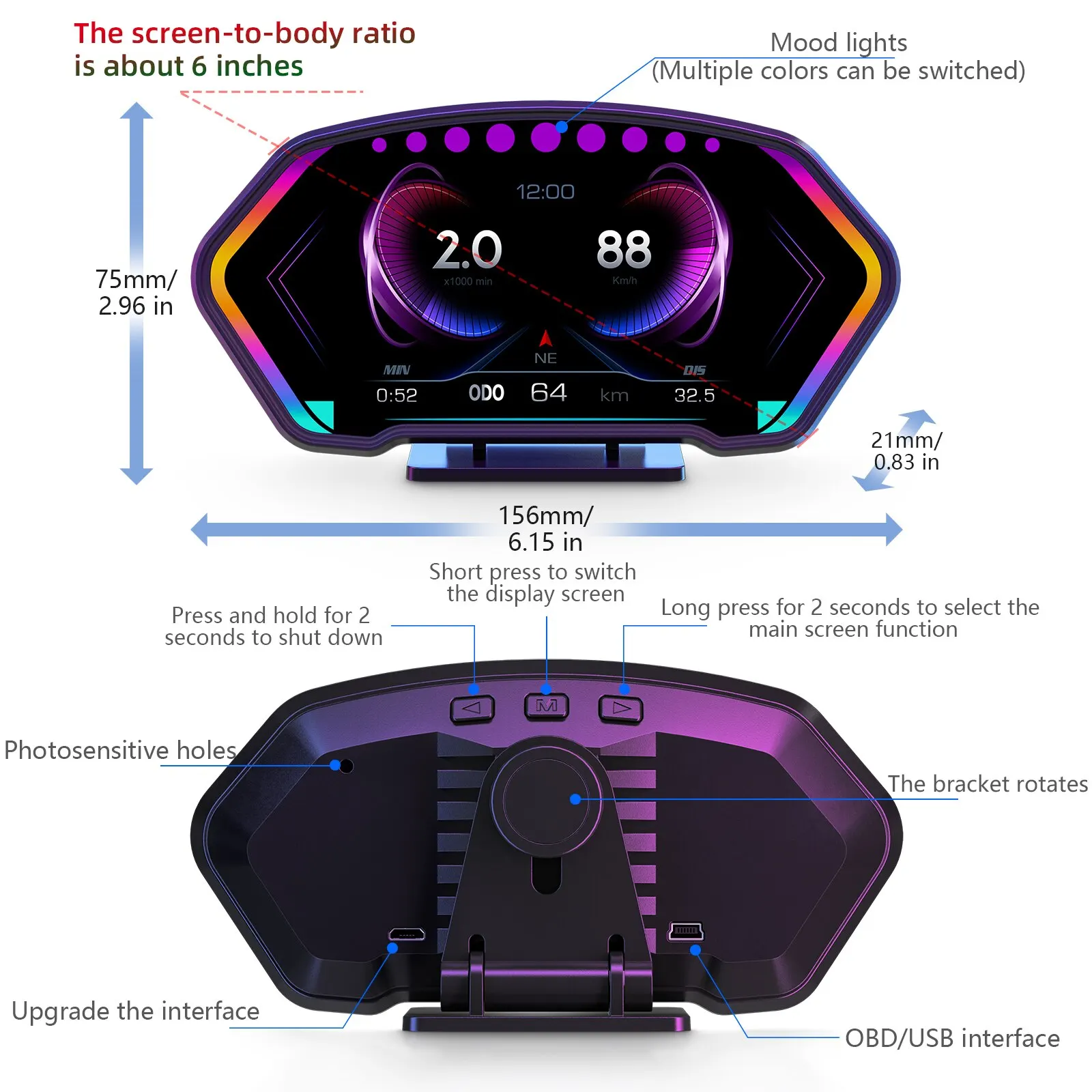 Digital Car Head-Up Crystal Display Speedometer - Image 6