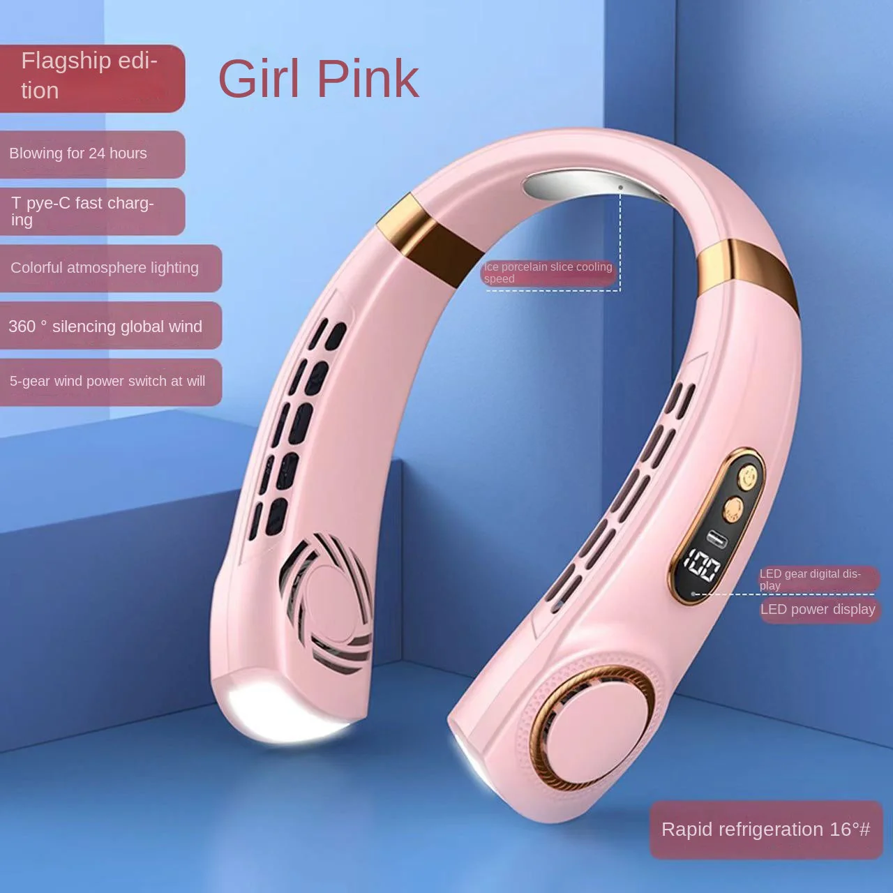 Digital Display Wearable Neck Fan - Image 7