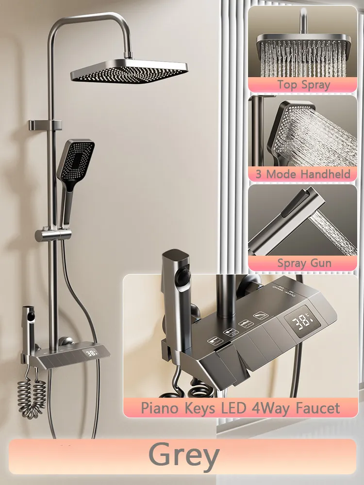 Digital Temperature Display Rain Feel Elegant Shower Set - Image 6