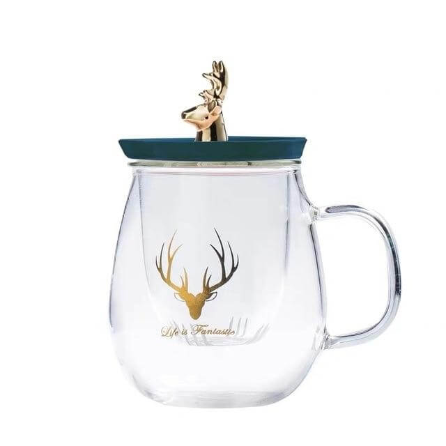 Double Wall Glass Cup With Deer Shape Ceramic Lid - Image 3