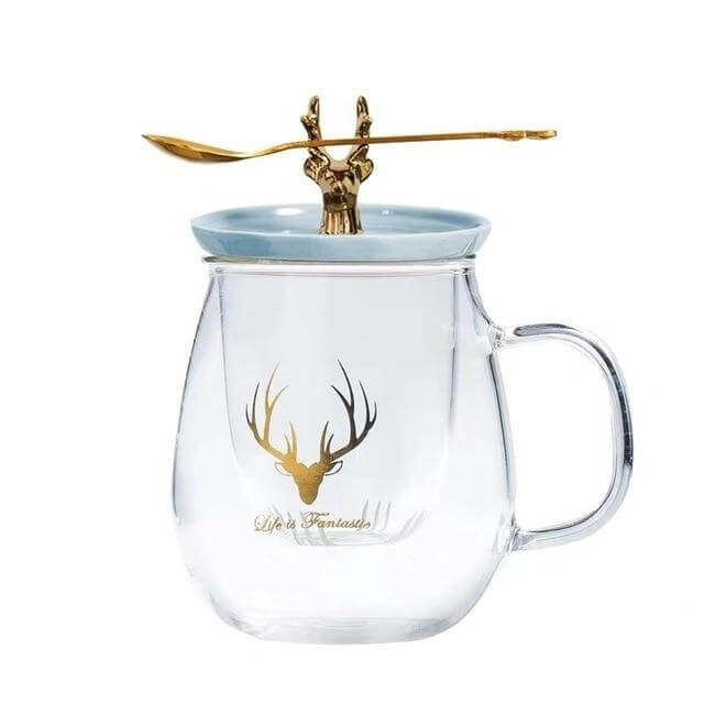 Double Wall Glass Cup With Deer Shape Ceramic Lid - Image 7