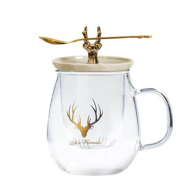 Double Wall Glass Cup With Deer Shape Ceramic Lid - Image 9