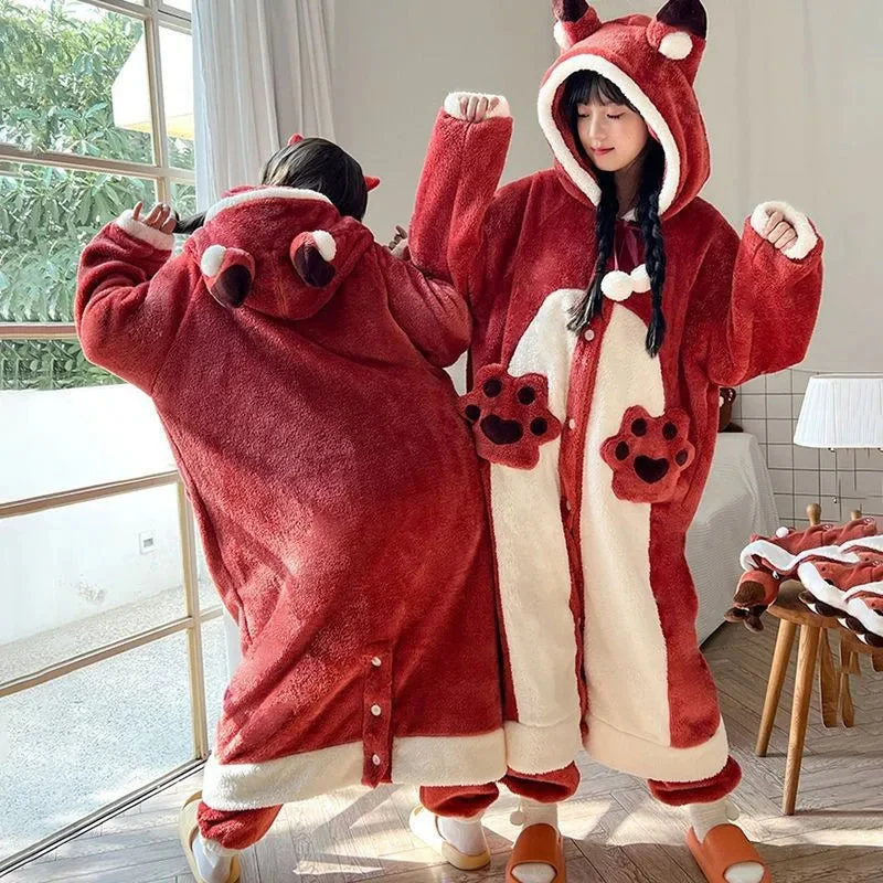Dreamy Fox Thick Animal-Theme Hooded Blanket Pajamas - Image 2