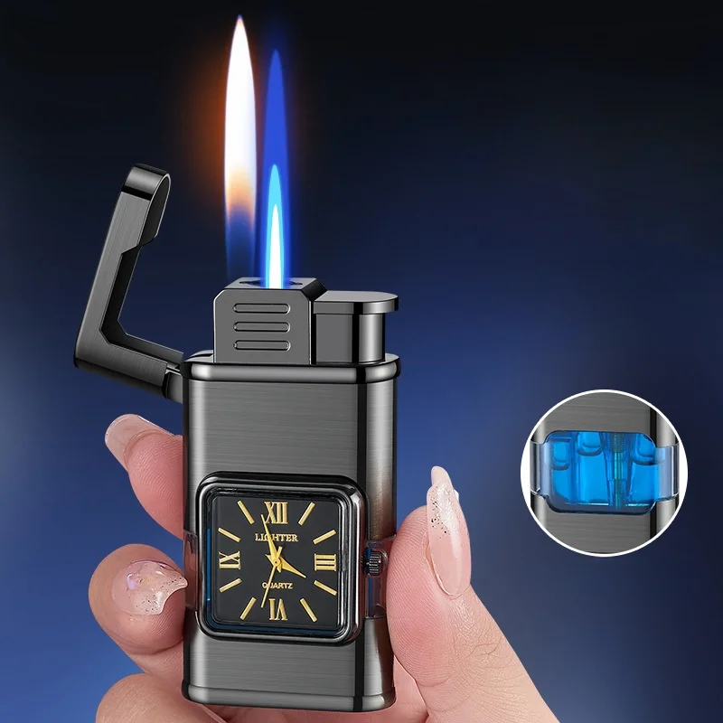 Dual Flame Built-in Watch Butane Gas Lighter - Image 2