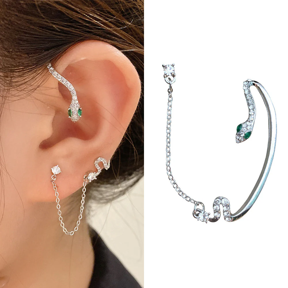 Ear Clip Dangle Snake Hoop Earrings - Image 2