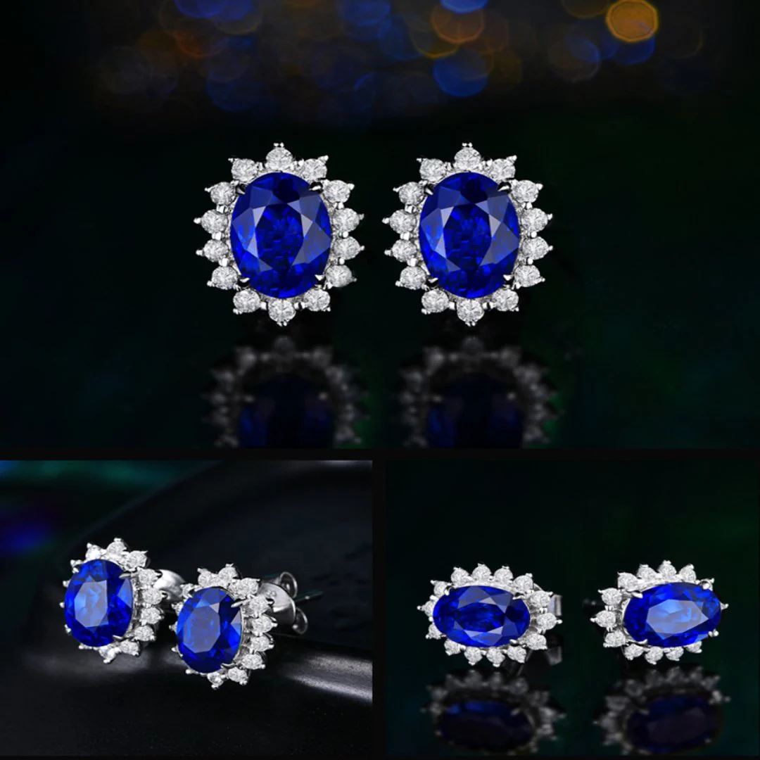 Eastern Aura Oval Blue Gem Earring - Image 4