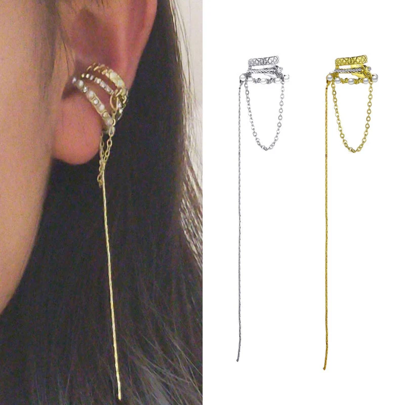 Elegant European No Ear Hole Chain Earrings - Image 4