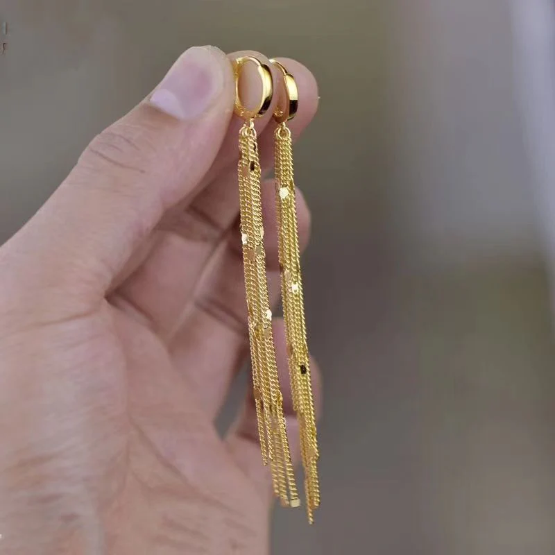 Elegant Flow Long Metal Tassel Earrings - Image 2