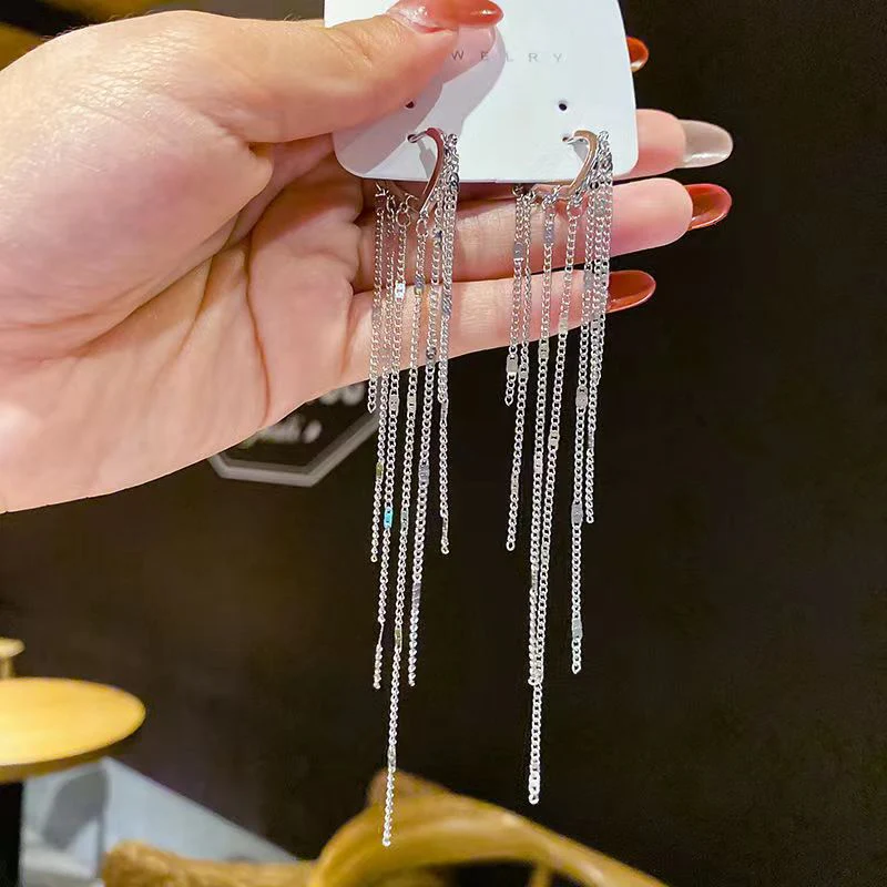 Elegant Flow Long Metal Tassel Earrings - Image 4