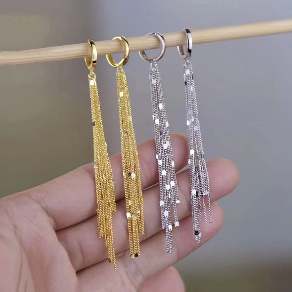 Elegant Flow Long Metal Tassel Earrings - Image 8