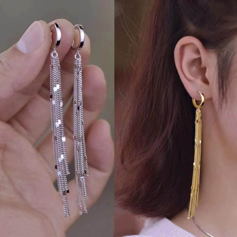 Elegant Flow Long Metal Tassel Earrings - Image 9