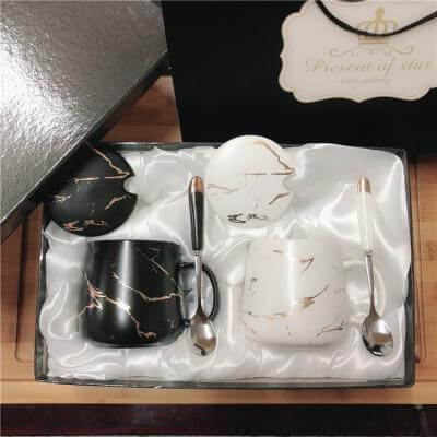 Elegant Marble Ceramic Coffee Mug Gift Set - Image 9