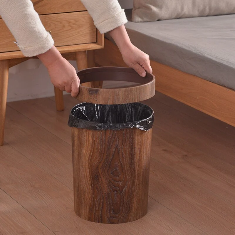 Elegant Retro Wooden Grain Trash Can - Image 2
