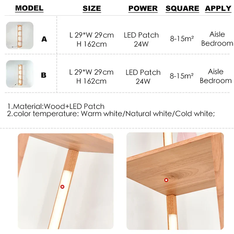 Elegant Wooden LED Light Nordic Shelf - Image 5