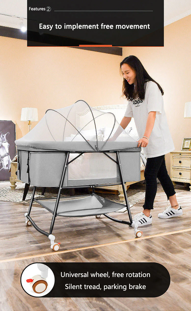 European Built-in Mosquito Net Foldable Baby Crib Infant Bed - Image 5