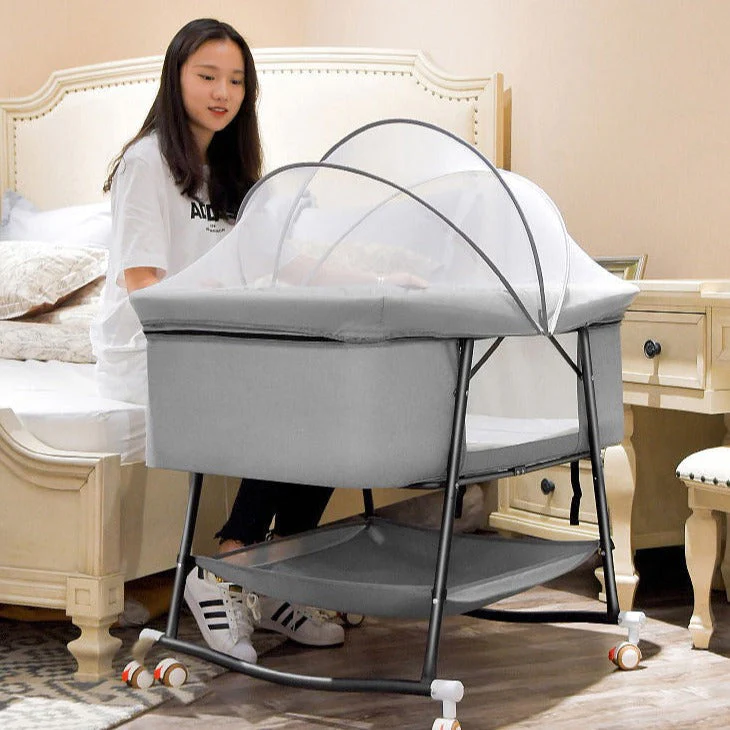 European Built-in Mosquito Net Foldable Baby Crib Infant Bed - Image 8
