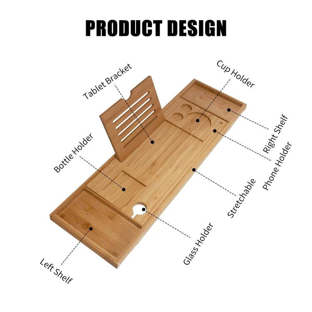 Extendable Bathtub Non-Slip Food Drink Tray - Image 9