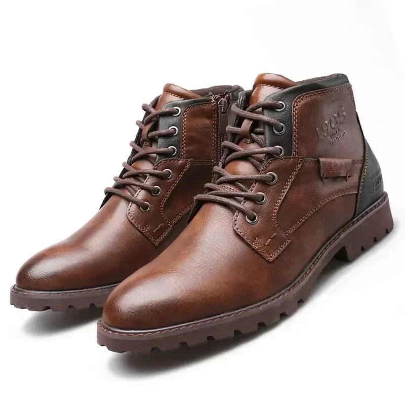 Fashion High-Cut Lace-up Vintage Style Men Winter Boots - Image 5