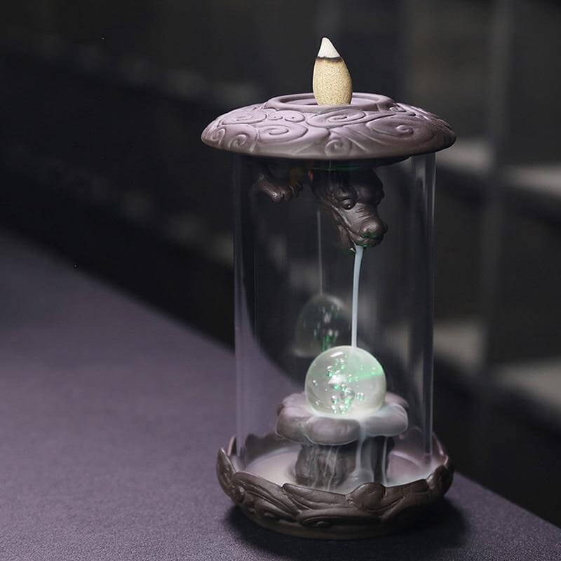 Feng Shui Ceramic Dragon Waterfall Incense Burner