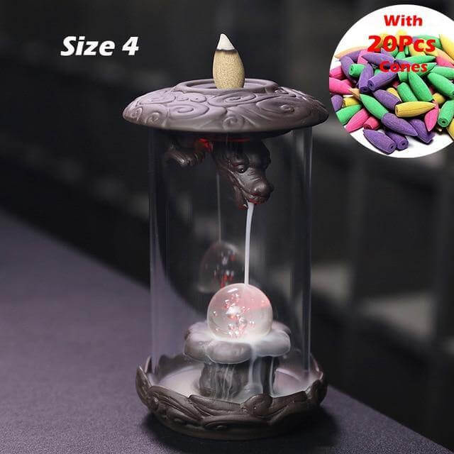 Feng Shui Ceramic Dragon Waterfall Incense Burner - Image 6
