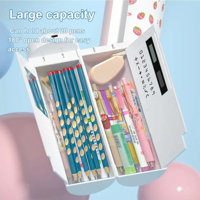 Fingerprint Lock Double Layer Cylindrical Pencil Case - Image 2
