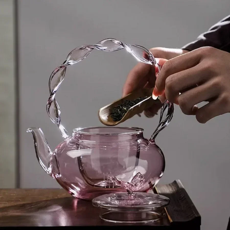 Floral Lid Design Tea Infuser Glass Teapot - Image 4