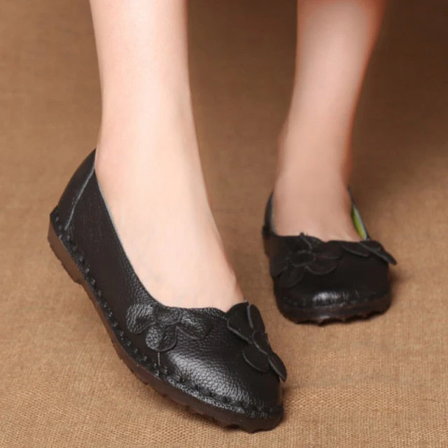 Flower Design Round Toe Mixed Color Flat Shoes - Image 4