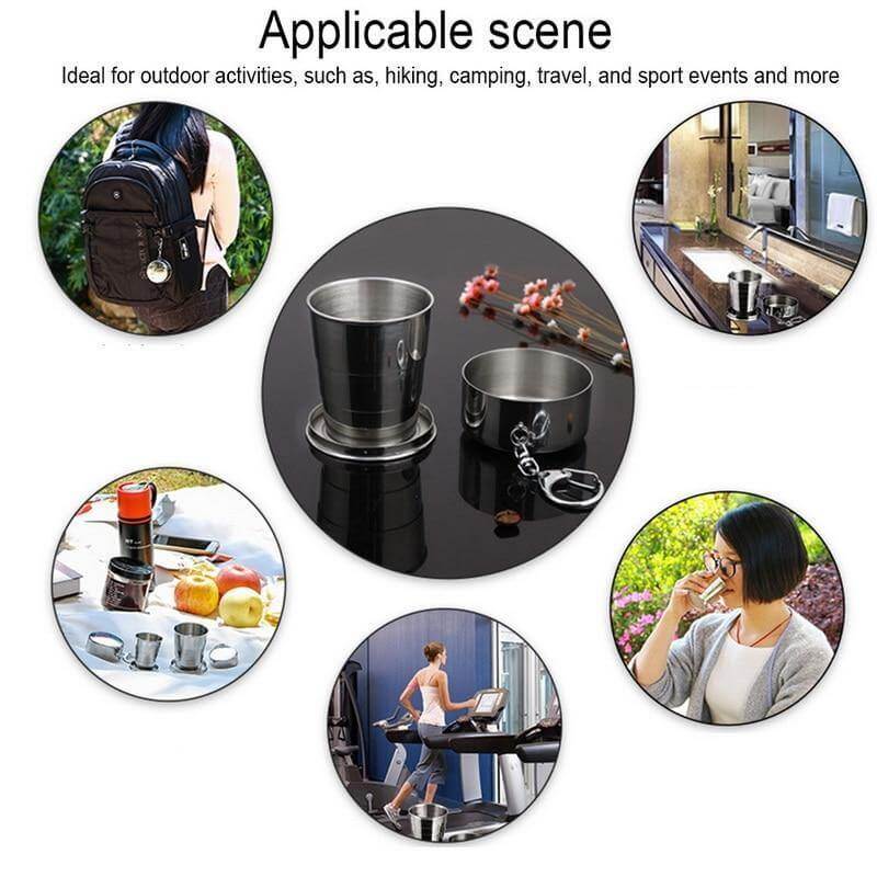 Foldable Portable Stainless Steel Camping Cup With Keychain - Image 10