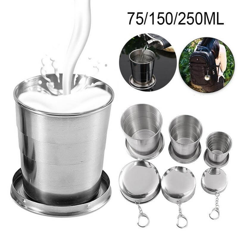 Foldable Portable Stainless Steel Camping Cup With Keychain - Image 7