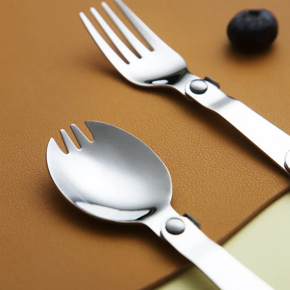 Foldable Stainless Steel Travel Spoon Fork Set - Image 2